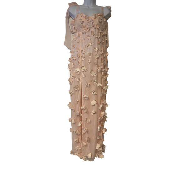 ASOS Luxe NWT 3D Tie Shoulder High Slit Pink Floral Maxi Formal Dress Size 14 - Picture 1 of 9